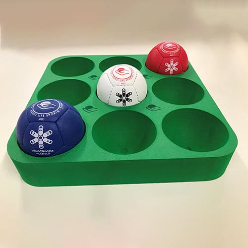 Green foam tray for 9 boccia balls