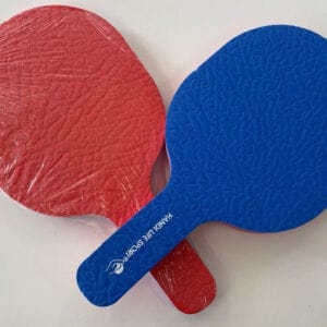 2 Foam bats showing a red and a blue side of the referee paddle