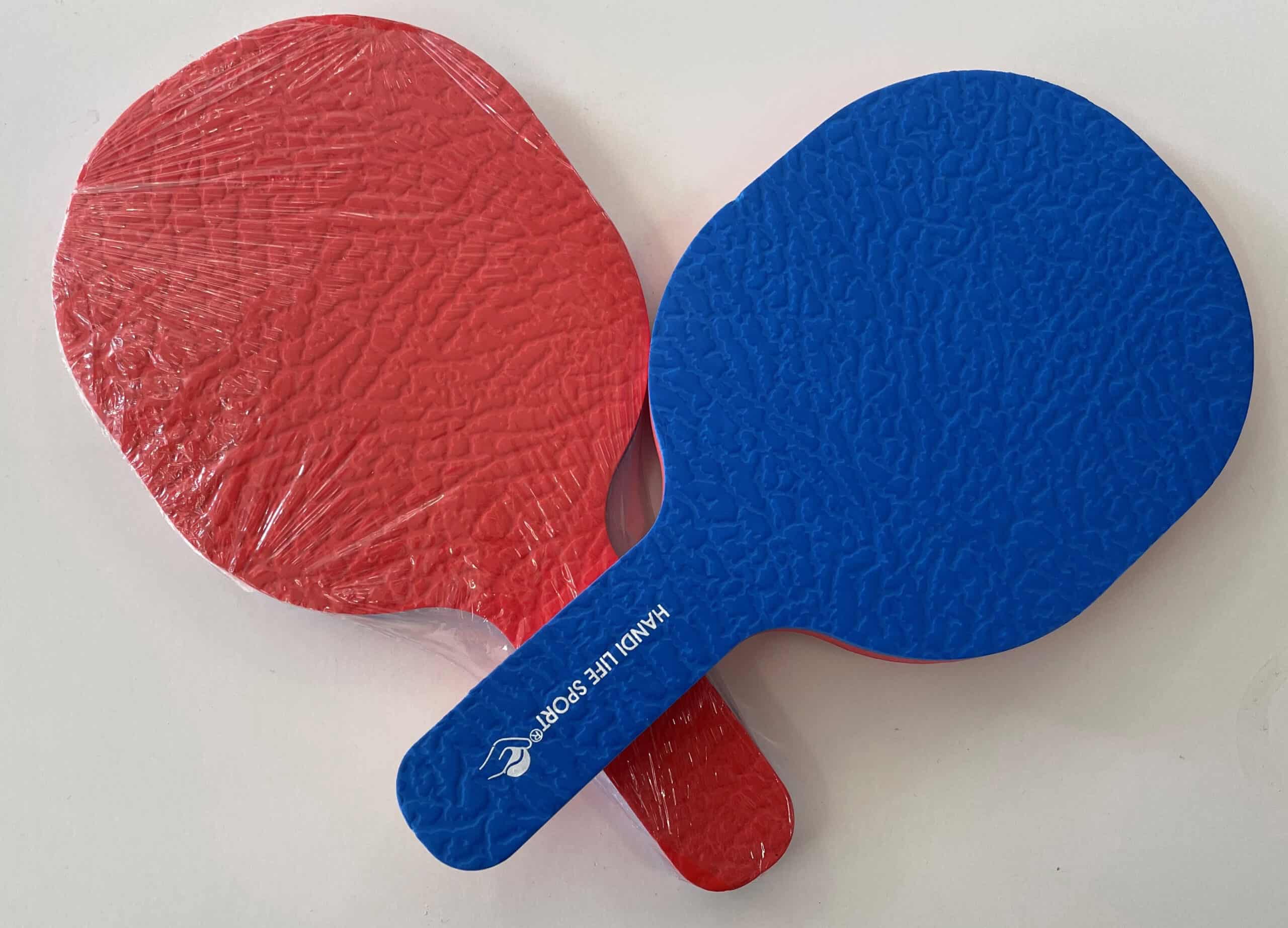 2 Foam bats showing a red and a blue side of the referee paddle