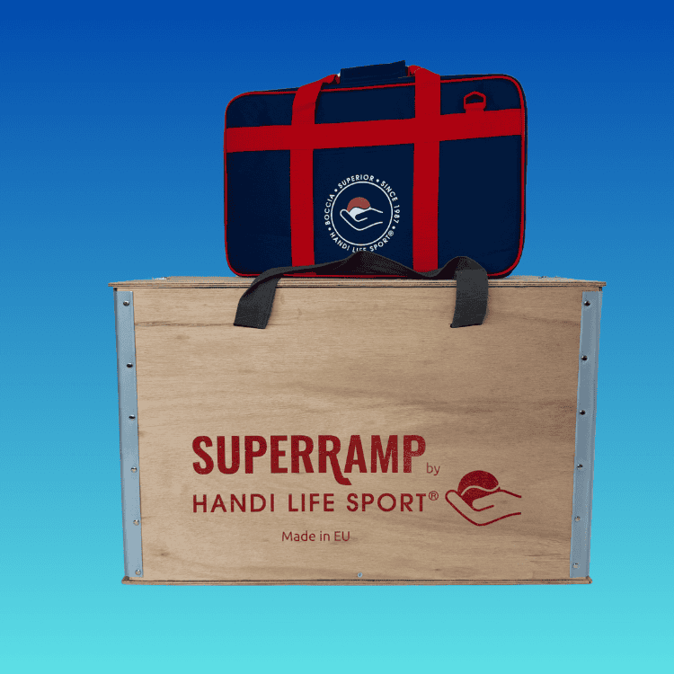 Boccia bag on top of the SuperRamp box - for carrying the SuperRamp